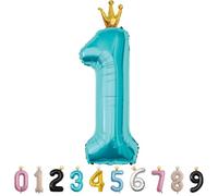 MORAINJAY Ballon 1 Ans Anniversaire,Foil Ballons Chiffre 1 Bleu bébé, Numéro 0/1/2/3/4/5/6/7/8/9 Ballon Geant pour Decoration Anniversaires Fête,Ballon Réutilisable de Qualité Supérieure