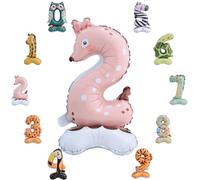 MORAINJAY Ballon 2 Ans Anniversaire,Foil Ballons Chiffre 2 Animaux, Numéro 0/1/2/3/4/5/6/7/8/9 Ballon Geant pour Decoration Anniversaires Fête,Ballon Réutilisable de Qualité Supérieure