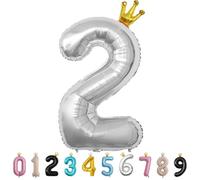 MORAINJAY Ballon 2 Ans Anniversaire,Foil Ballons Chiffre 2 Argent, Numéro 0/1/2/3/4/5/6/7/8/9 Ballon Geant pour Decoration Anniversaires Fête,Ballon Réutilisable de Qualité Supérieure