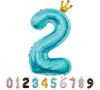 MORAINJAY Ballon 2 Ans Anniversaire,Foil Ballons Chiffre 2 Bleu bébé, Numéro 0/1/2/3/4/5/6/7/8/9 Ballon Geant pour Decoration Anniversaires Fête,Ballon Réutilisable de Qualité Supérieure
