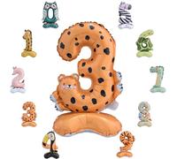 MORAINJAY Ballon 3 Ans Anniversaire,Foil Ballons Chiffre 3 Animaux, Numéro 0/1/2/3/4/5/6/7/8/9 Ballon Geant pour Decoration Anniversaires Fête,Ballon Réutilisable de Qualité Supérieure