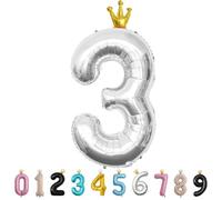 MORAINJAY Ballon 3 Ans Anniversaire,Foil Ballons Chiffre 3 Argent, Numéro 0/1/2/3/4/5/6/7/8/9 Ballon Geant pour Decoration Anniversaires Fête,Ballon Réutilisable de Qualité Supérieure