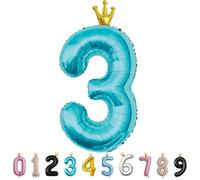 MORAINJAY Ballon 3 Ans Anniversaire,Foil Ballons Chiffre 3 Bleu bébé, Numéro 0/1/2/3/4/5/6/7/8/9 Ballon Geant pour Decoration Anniversaires Fête,Ballon Réutilisable de Qualité Supérieure