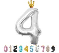 MORAINJAY Ballon 4 Ans Anniversaire,Foil Ballons Chiffre 4 Argent, Numéro 0/1/2/3/4/5/6/7/8/9 Ballon Geant pour Decoration Anniversaires Fête,Ballon Réutilisable de Qualité Supérieure