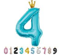 MORAINJAY Ballon 4 Ans Anniversaire,Foil Ballons Chiffre 4 Bleu bébé, Numéro 0/1/2/3/4/5/6/7/8/9 Ballon Geant pour Decoration Anniversaires Fête,Ballon Réutilisable de Qualité Supérieure