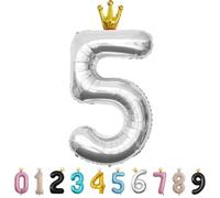 MORAINJAY Ballon 5 Ans Anniversaire,Foil Ballons Chiffre 5 Argent, Numéro 0/1/2/3/4/5/6/7/8/9 Ballon Geant pour Decoration Anniversaires Fête,Ballon Réutilisable de Qualité Supérieure