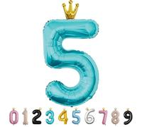 MORAINJAY Ballon 5 Ans Anniversaire,Foil Ballons Chiffre 5 Bleu bébé, Numéro 0/1/2/3/4/5/6/7/8/9 Ballon Geant pour Decoration Anniversaires Fête,Ballon Réutilisable de Qualité Supérieure