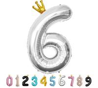 MORAINJAY Ballon 6 Ans Anniversaire,Foil Ballons Chiffre 6 Argent, Numéro 0/1/2/3/4/5/6/7/8/9 Ballon Geant pour Decoration Anniversaires Fête,Ballon Réutilisable de Qualité Supérieure
