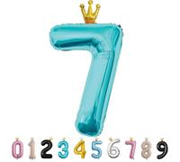 MORAINJAY Ballon 7 Ans Anniversaire,Foil Ballons Chiffre 7 Bleu bébé, Numéro 0/1/2/3/4/5/6/7/8/9 Ballon Geant pour Decoration Anniversaires Fête,Ballon Réutilisable de Qualité Supérieure