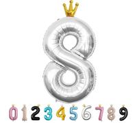 MORAINJAY Ballon 8 Ans Anniversaire,Foil Ballons Chiffre 8 Argent, Numéro 0/1/2/3/4/5/6/7/8/9 Ballon Geant pour Decoration Anniversaires Fête,Ballon Réutilisable de Qualité Supérieure