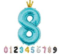 MORAINJAY Ballon 8 Ans Anniversaire,Foil Ballons Chiffre 8 Bleu bébé, Numéro 0/1/2/3/4/5/6/7/8/9 Ballon Geant pour Decoration Anniversaires Fête,Ballon Réutilisable de Qualité Supérieure