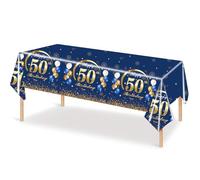 MORAINJAY Birthday Tablecloth for 50,Navy Blue Table Cloth for 50th Birthday Party,137x274cm Table cover,Rectangular Waterproof Tablecloth for Men,Women, Birthday Party Supplies Table Decor