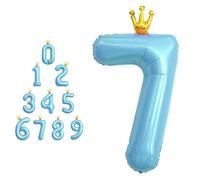 MORAINJAY Blue Number Balloons with Crown,40 Inch Blue Number Balloons,Large Foil Number Balloons,Self Inflatable Digit Balloons,for Age 0 1 2 3 4 5 6 7 8 10 Birthday,Graduations,Anniversaries