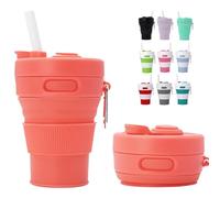 MORAINJAY Collapsible Coffee Cup with Lids,15oz/450ml Orange Silicone Portable Reusable Coffee Mug,Foldable Camping Travel Cup Fits in Your Pocket(Collapses to 6cm)