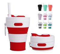 MORAINJAY Collapsible Coffee Cup with Lids,15oz/450ml Red Silicone Portable Reusable Coffee Mug,Foldable Camping Travel Cup Fits in Your Pocket(Collapses to 6cm)