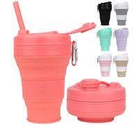 MORAINJAY Collapsible Coffee Cup with Lids,20oz/600ml Orange Silicone Portable Reusable Coffee Mug,Foldable Camping Travel Cup Fits in Your Pocket(Collapses to 7cm)