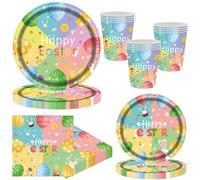 MORAINJAY Easter Bunny Egg Print Party Tableware Set, 68 Count, Includes Paper Plates, Cups, Napkins, Perfect for Easter Celebrations