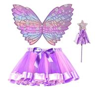 MORAINJAY Fairy Butterfly Wings Costume for Kids Girls,Fairy Wings Butterfly Costume,Rainbow Tutu Fairy Wings Toddler Dress Up for Kids Girls Birthday Halloween Christmas Party Festival Outfits