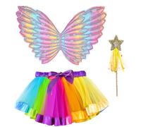 MORAINJAY Fairy Butterfly Wings Costume for Kids Girls,Fairy Wings Butterfly Costume,Rainbow Tutu Fairy Wings Toddler Dress Up for Kids Girls Birthday Halloween Christmas Party Festival Outfits