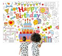 MORAINJAY Giant Birthday Coloring Poster for Children, 76x183cm Party Craft Tablecloth, Kids DIY Craft Gifts, Happy Balloon Cake Design