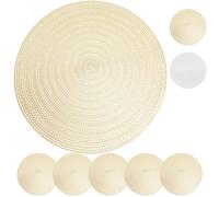 MORAINJAY Gold Placemats Set of 6,38CM/15inch Place mats for Table, Round PVC Table Placemats,Heat Resistant Non-Slip,Elegance Design Dinning Mats for Wedding,Restaurant,Party Decor(ST047TJ)