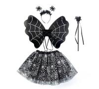 MORAINJAY Halloween Devil Costume - Black Angel Maleficent Costume for Girls Age 3-10 with Angel Wings, Tutu, Evil Fancy Dress Up for Carnival & Cosplay
