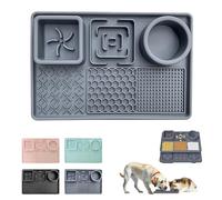 MORAINJAY Licky Mats for Dogs&Cats,3 in 1 Pet Slow Feeder Bowl with Suction Cups,Grey 30x20cm Lick Mats,Slow Feeder,Water Bowl,Anti-Spill Edge,Anti-Slip,Anxiety Relief Dog Toys Pet Food Mat