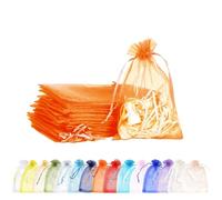 MORAINJAY Orange Organza Gift Bags, 10x15cm Small Pouches With Drawstring for Wedding, Jewelry, Candy, Party Favors - 100pcs