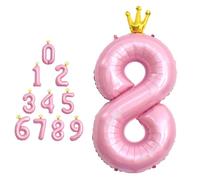 MORAINJAY Pink Number Balloons with Crown,40 Inch Pink Number Balloons,Large Foil Pink Number Balloons,Self Inflatable Digit Balloons,for Age 0 1 2 3 4 5 6 7 8 9 Birthday,Graduations,Anniversaries