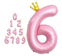 MORAINJAY Pink Number Balloons with Crown,40 Inch Pink Number Balloons,Large Foil Pink Number Balloons,Self Inflatable Digit Balloons,for Age 0 1 2 3 4 5 6 7 8 9 Birthday,Graduations,Anniversaries