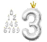 MORAINJAY Silver Number Balloons with Crown,40 Inch Silver Number Balloons,Large Foil Number Balloons,Self Inflatable Digit Balloons,for Age 0 1 2 3 4 5 6 7 8 10 Birthday,Graduations,Anniversaries