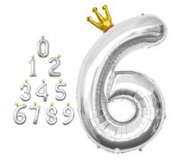 MORAINJAY Silver Number Balloons with Crown,40 Inch Silver Number Balloons,Large Foil Number Balloons,Self Inflatable Digit Balloons,for Age 0 1 2 3 4 5 6 7 8 10 Birthday,Graduations,Anniversaries