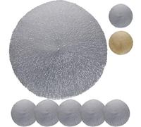MORAINJAY Silver Placemats Set of 6,38CM/15inch Place mats for Table, Round PVC Table Placemats,Heat Resistant Non-Slip,Elegance Design Dinning Mats for Wedding,Restaurant,Party Decor(ST031TJ)