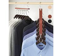 MORALVE Space Saving Hangers for Wardrobe - 4 Pack European Beechwood 6-Tier Shirt Organiser with 360° Swivel Hook - Collapsible Clothes Hanger for Wardrobe Organisation (Hangers Not Included)