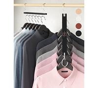 MORALVE Space Saving Hangers for Wardrobe - 4 Pack European Beechwood 6-Tier Shirt Organiser with 360° Swivel Hook - Collapsible Clothes Hanger for Wardrobe Organisation (Hangers Not Included)