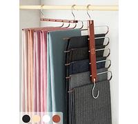 MORALVE Trousers Hangers Space Saving - 4 Pack European Beechwood Scarf and Jeans Hangers - Wardrobe Organiser and Space Saver Trouser Rack, Leggings Hanger, and Scarf Holder with 360° Swivel Hook