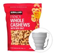 MORALZA Kirkland Signature Fancy Whole Cashews With Sea Salt 40 oz - 2.5LB Item 1390413 Bundle with MORALZA Silicone Collapsible Cup 200ml - 2 Items