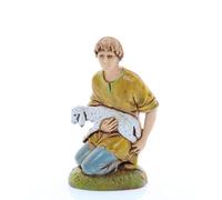 Moranduzzo Kneeling Shepherd with Sheep H 2.67 in for Nativity Scene Scale 1:20 - STANDARD 10 - Unbreakable Figurine, '700 Style, Hand-Painted, Sculptor M. Landi
