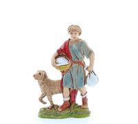 Moranduzzo Man with Dog H 3.54 in for 3.93 inch Nativity Scene - STANDARD 10 - Scale 1:20 - Unbreakable Figure, '700 Style, Hand-Painted, Official Product, Made in Italy, Sculptor M. Landi