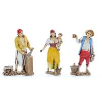 Moranduzzo Trio of Neapolitan Shepherds for Nativity Scene of 3 Inch Scale 1:22-Unbreakable Figures-18th Century Style, Hand-finished Painting, Official Product, Made in Italy, Sculptor M. Landi