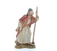 Moranduzzo Old Shepherd with Stick H 3.50 in for 3.94 in Nativity - STANDARD 10 - Unbreakable, Arabic Style, Hand-Painted, Official, Made in Italy, Sculptor M. Landi