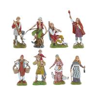 Moranduzzo Set of 8 Shepherds H 3.54 in for Nativity Scene Scale 1:20 - STANDARD 10 - Unbreakable Figures, '700 Style, Hand-Painted, Sculptor M. Landi