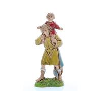 Moranduzzo Shepherd with Child on Shoulder for Nativity Scene of 4 Inch Scale 1:20-Unbreakable Figures-18th Century Style, Hand-finished Painting, Official Product, Made in Italy, Sculptor M. Landi