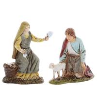 Moranduzzo Spinner and Kneeling Shepherd for Nativity Scene of 4 Inch Scale 1:20-Unbreakable Figures-18th Century Style, Hand-finished Painting, Official Product, Made in Italy, Sculptor M. Landi