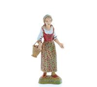 Moranduzzo Woman with Basket on Arm for Nativity Scene of 4 Inch Scale 1:20-Unbreakable Nativity Figures-18th Century Style, Hand-finished Painting, Official Product, Made in Italy, Sculptor M. Landi