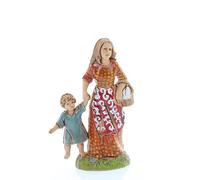 Moranduzzo Woman with Child and Basket for Nativity Scene 3.93 in, Height 3.50 in - STANDARD 10 - Scale 1:20 - Resin PVC Unbreakable Figure, 18th Century Style, Hand-Painted, Sculptor Martino Landi