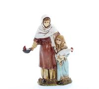 Moranduzzo Woman with Child and Hen h 3.54in for 3.94in Nativity Scale 1:20 - STANDARD 10 - Unbreakable Figure, Arab Style, Hand-Painted, Sculptor M. Landi, Made in Italy