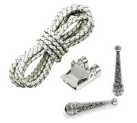 Moranse Bolo tie Clasp accessories With Two Pendants,Leather Rope And Metal Slide Clip Buckle (4pcs), White, Medium