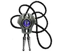 Moranse Bolo Tie Evil Eye Natural Gem Western Cowboy Style with Cowhide Rope Necktie - Purple - Purple