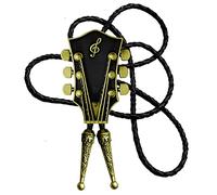 Moranse Bolo Tie With Guitar Music Lover Design Cowboy and Genuine Cowhide Rope, Black 2, Medium